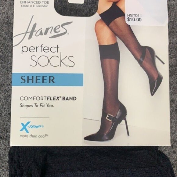 Hanes Perfect Socks Sheer Size 2 Black Enhanced Toe Comfort Flex Band 6 Pairs - Picture 6 of 12
